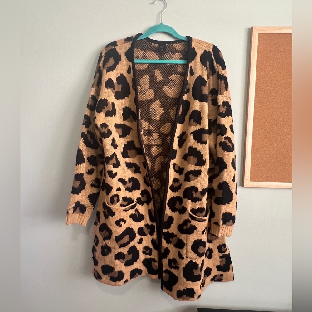 Madison Lily Chunky Leopard Print Open Cardigan Women 2X